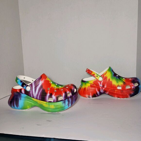 CROCS Classic Bae Platform Clogs Women Size 10 Multi Color Tie Dye 206902 NWOT - Picture 16 of 16